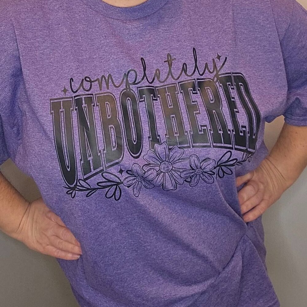 Completely Unbothered, Sarcasm Short Sleeve Tshirt, Heather Purple, XL, Fun